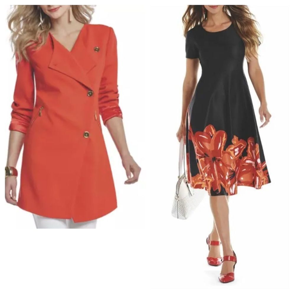 Midnight Velvet Below Knee Office Party Church Black Orange Floral Dress Suit